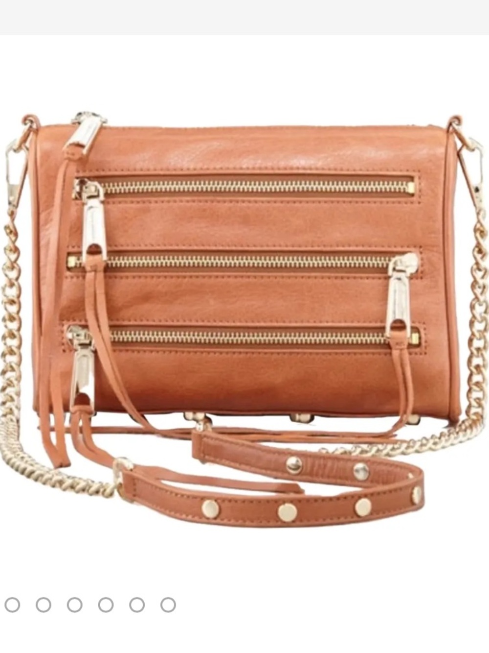 Rebecca Minkoff Tan Leather Crossbody with Multi-Zipper Detail & Gold Chain